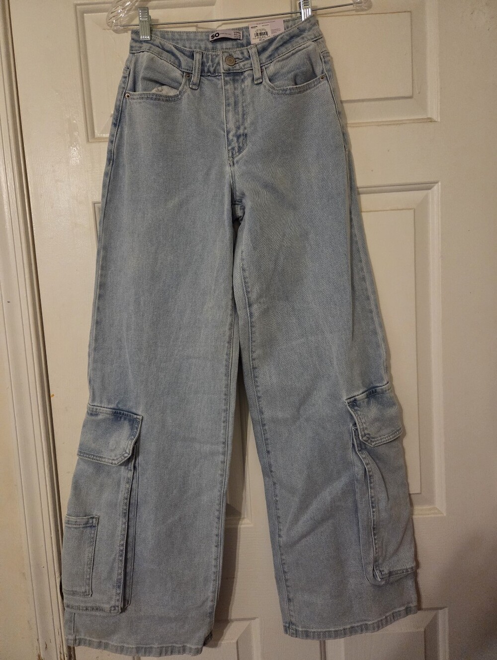 SO Light Blue Wide-Leg Cargo Jeans